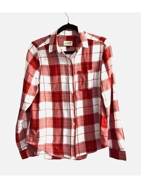 Universal Thread Womens Red & White Plaid Long Sleeve Button-Up Shirt Size S